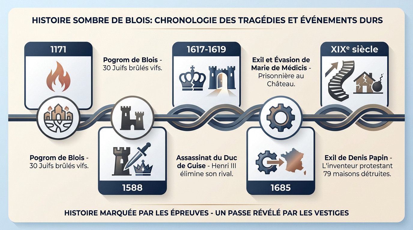 Chronologie sombre de l'histoire de Blois illustrant les tragédies marquantes