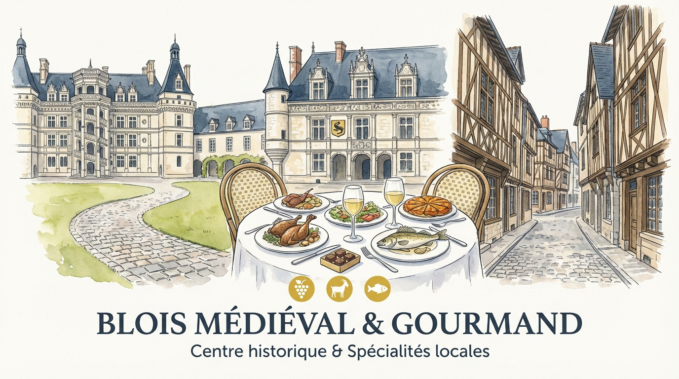 Ruelle m&eacute;di&eacute;vale pav&eacute;e dans le centre historique de Blois avec maisons &agrave; pans de bois